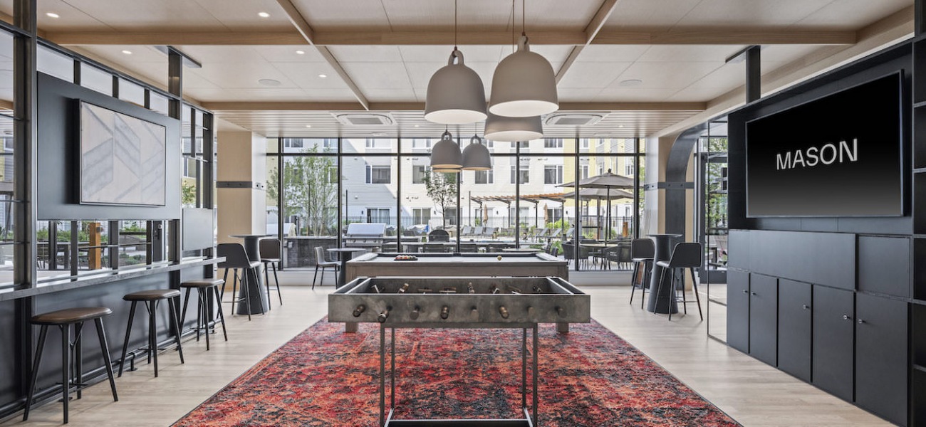 Community Amenities large lounge room with TV's, pool table and seating area